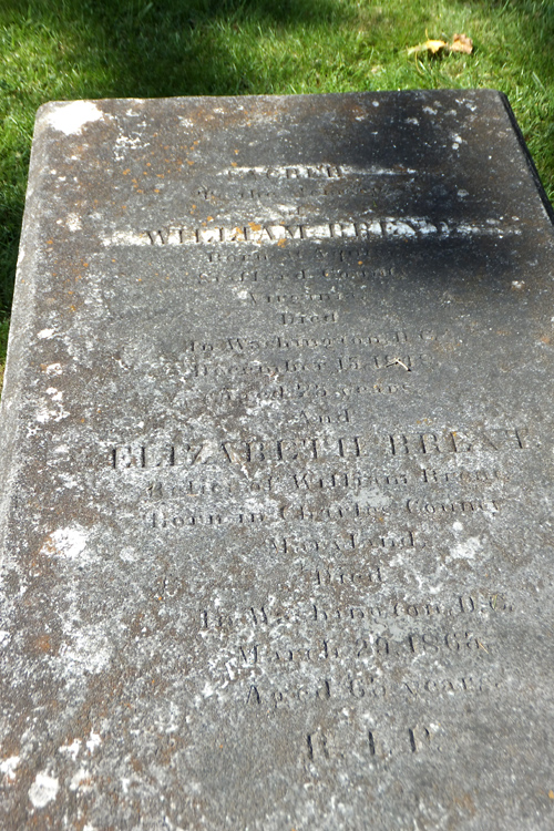 gravestone of Col. William Brent and his second wife, Elizabeth Neale, Carroll Chapel and cemetery, Forest Glen, Maryland
