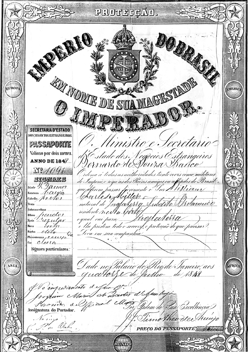William Charles Miller's Brazilian passport for 1848