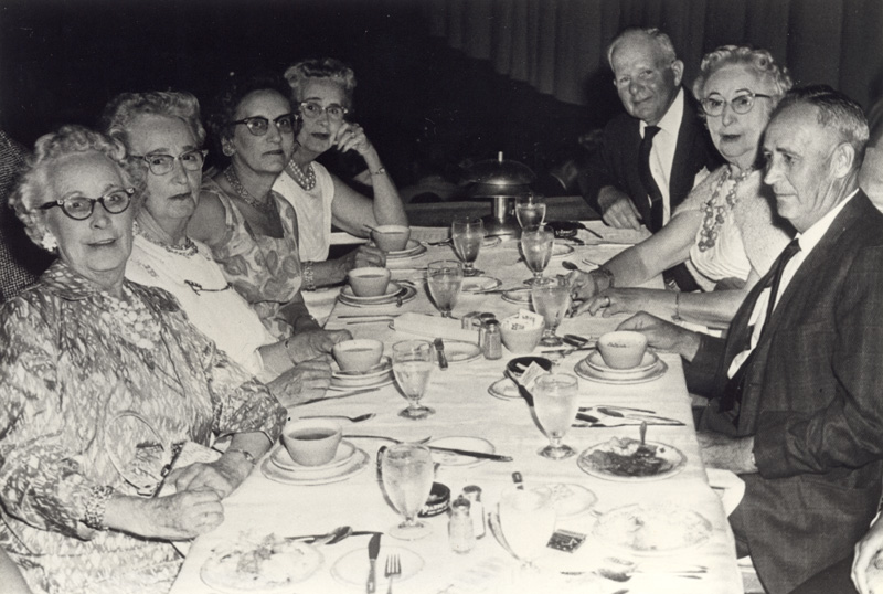 The four Miller sisters and one brother at Las Vegas and their spouses: L-R: Ethel Boyd, Connie Baker, Linetta, wife of Fred Miller, Esther Breisch, Elwood Breisch, Esther's husband, Lucy Healy, and Fred Miller, about 1962.