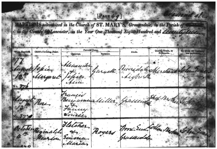 Rose Miller baptismal certificate